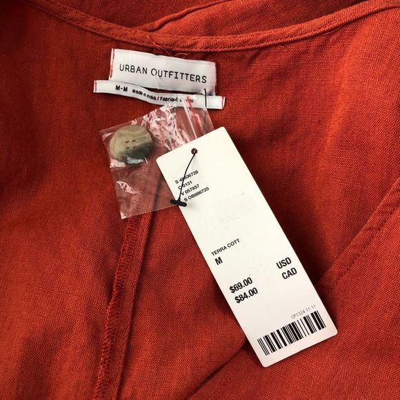 Urban Outfitters Lily Linen Blend Terra Cotta Short Sleeve Button Romper Medium - Picture 11 of 14